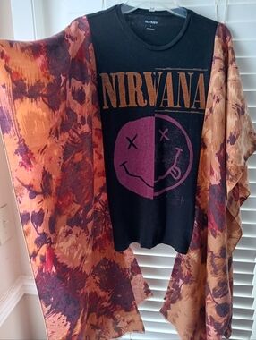 Upcycled Nirvana Graphic Tshirt Poncho